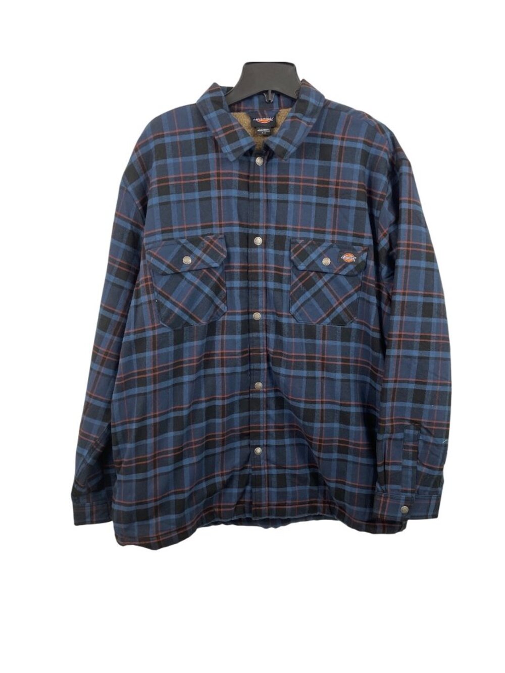 Dickies Mens Size XL Sherpa Lined Blue Plaid Flannel Shirt Jacket Shacket